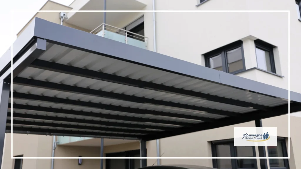 Carport à toit plat adossé à une maison
