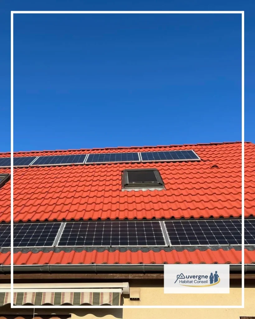 Panneaux solaires photovoltaïques posés sur une toiture en tuiles